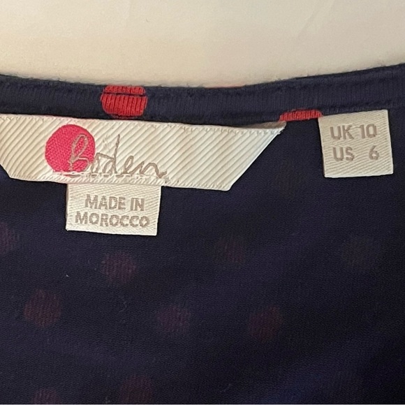 Boden Navy And Red Polka Dot Faux Wrap Ruched Top NWOT - Picture 8 of 11